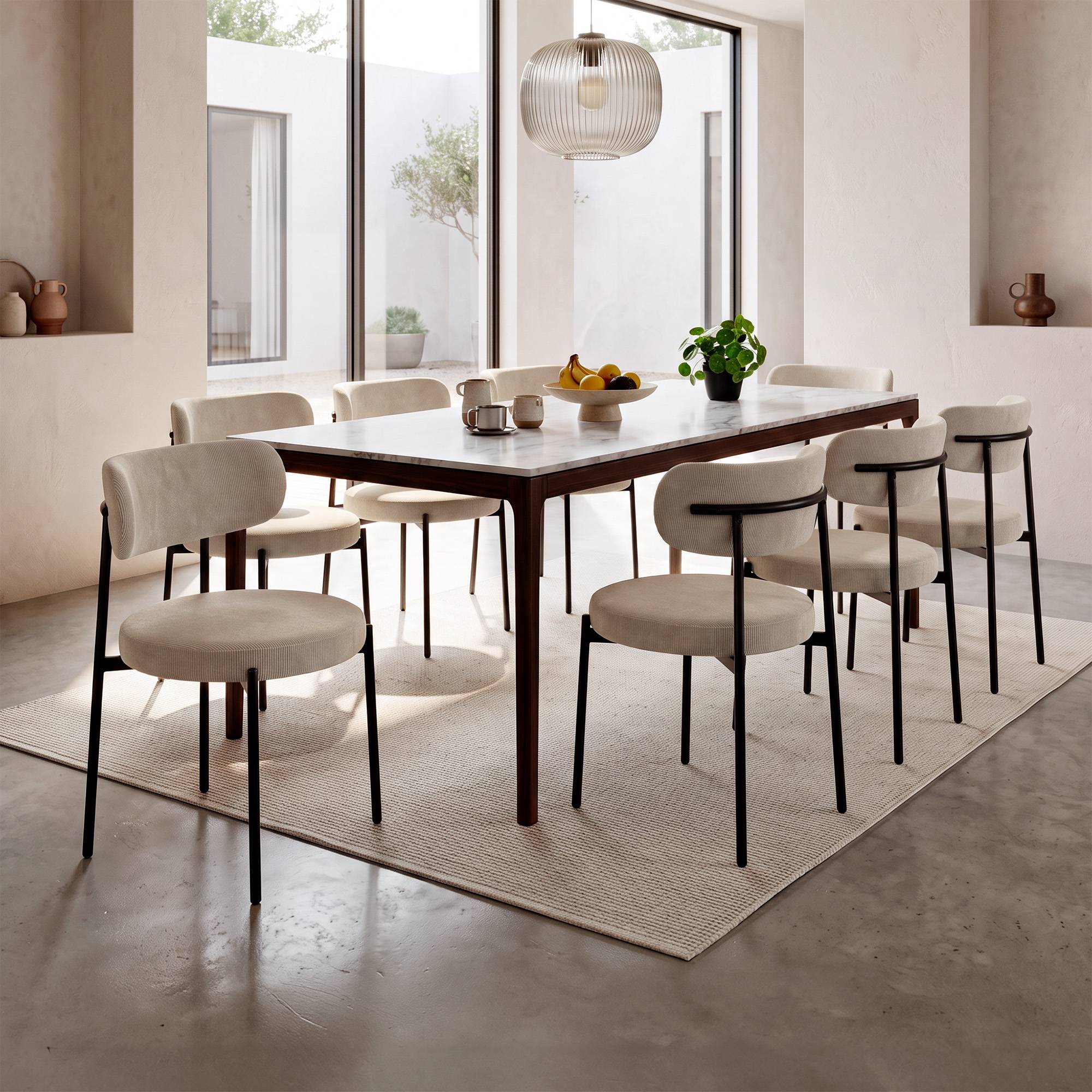 Sicaan Lot de 8 chaises rembourrées velours côtelé beige et pieds métal noir IRIS