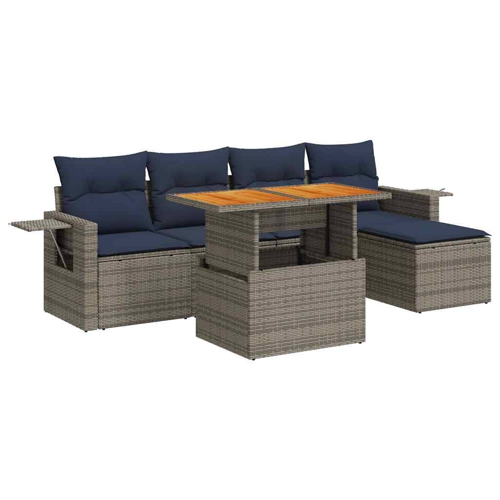 Salon de jardin 5 places gris résine tressée avec pouf table bois ajustable et rangement – ComfortXL Outdoor Living - Image 2