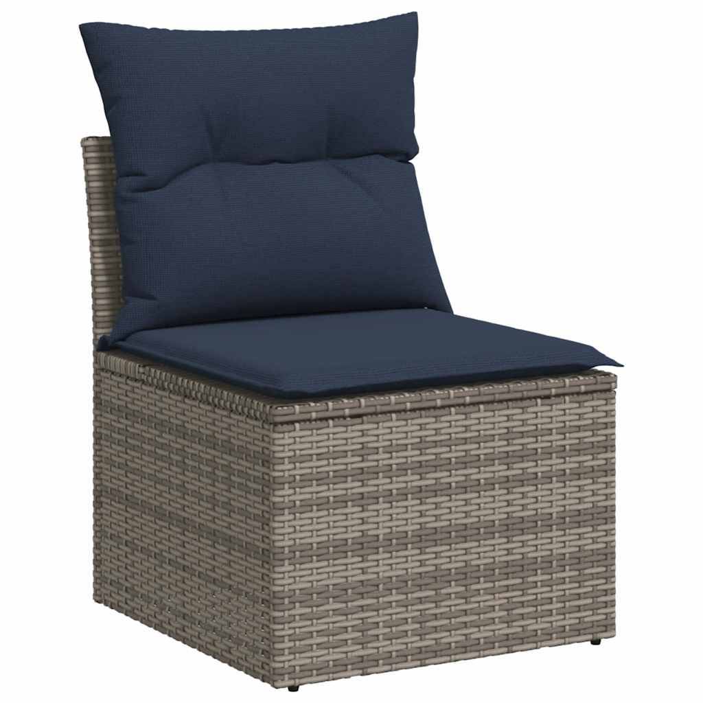 Salon de jardin 5 places gris résine tressée avec pouf table bois ajustable et rangement – ComfortXL Outdoor Living - Image 6