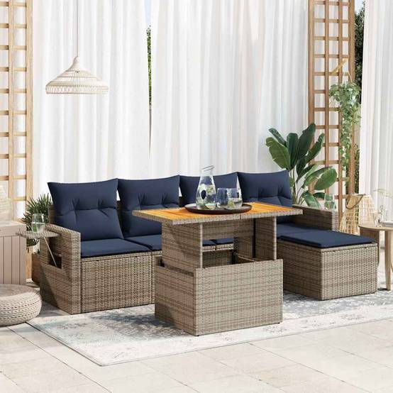 Salon de jardin 5 places gris résine tressée avec pouf table bois ajustable et rangement – ComfortXL Outdoor Living - Image 1