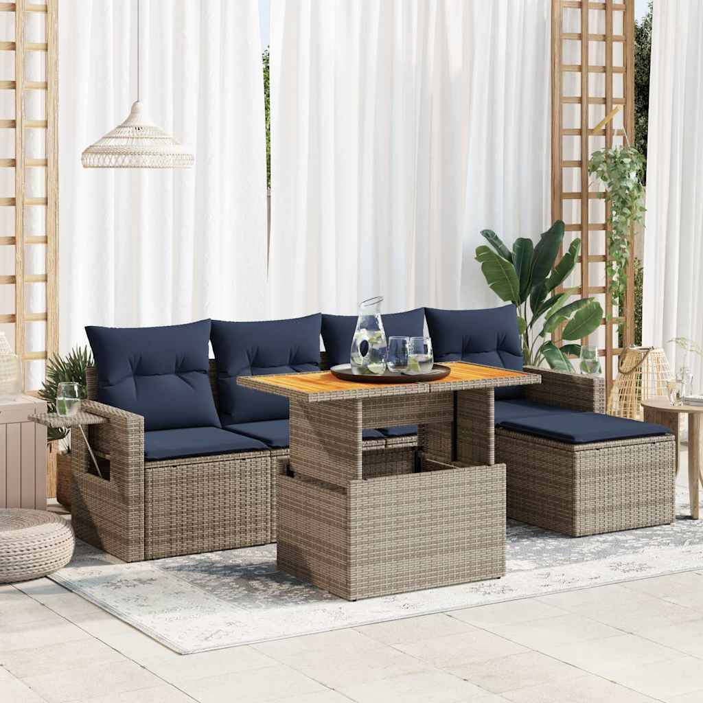 Salon de jardin 5 places gris résine tressée avec pouf table bois ajustable et rangement – ComfortXL Outdoor Living - Image 1