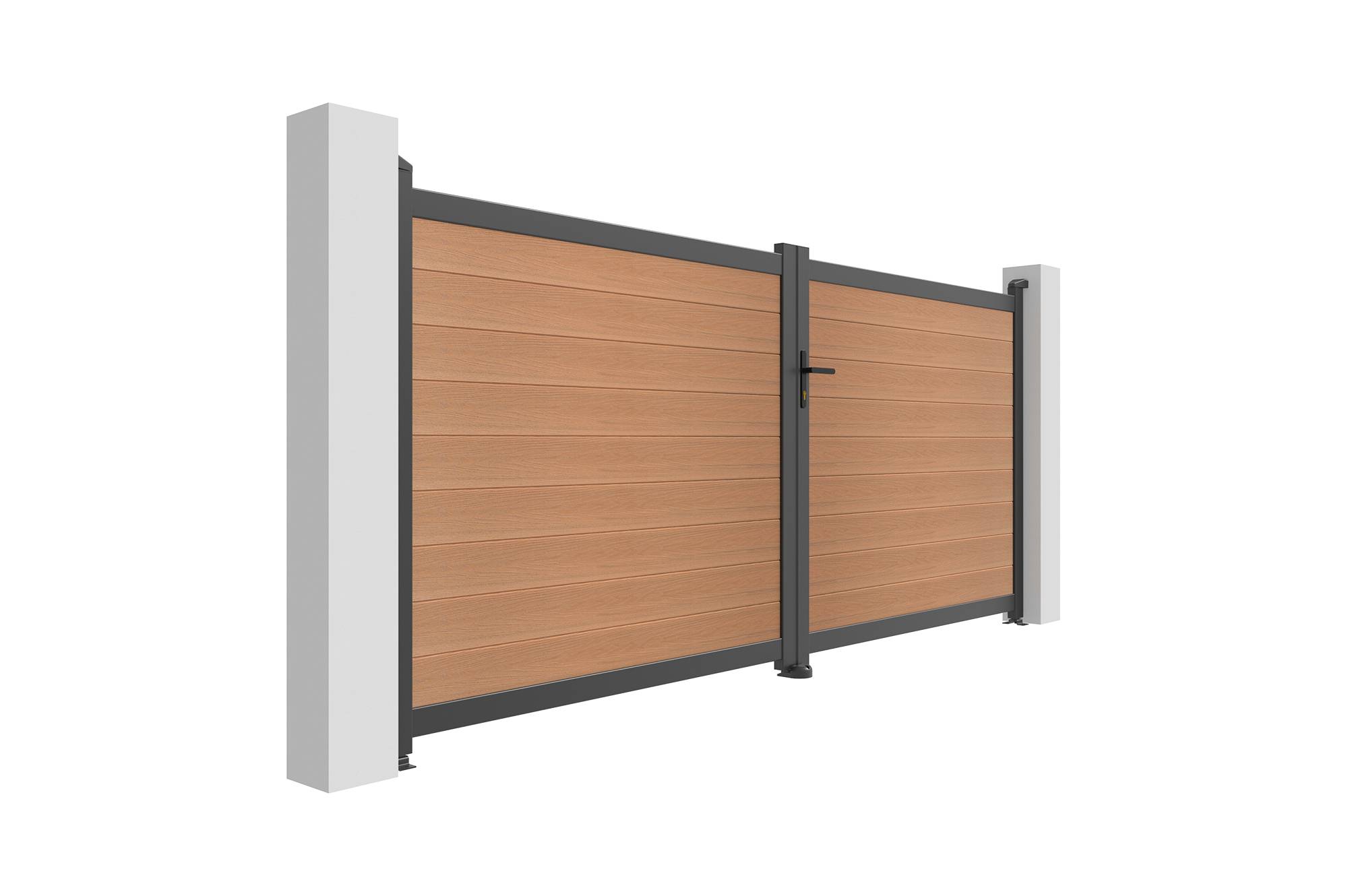 Casanoov Portail bois composite battant 3,5m ATHOS H.160cm teck avec cadre aluminium + motorisation HICKER B200 - Image 5