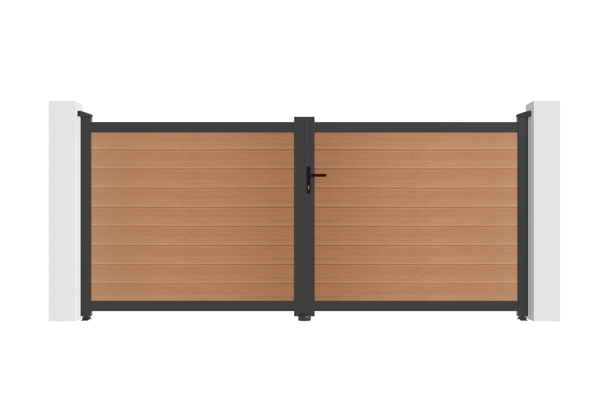 Casanoov Portail bois composite battant 3,5m ATHOS H.160cm teck avec cadre aluminium + motorisation HICKER B200 - Image 4