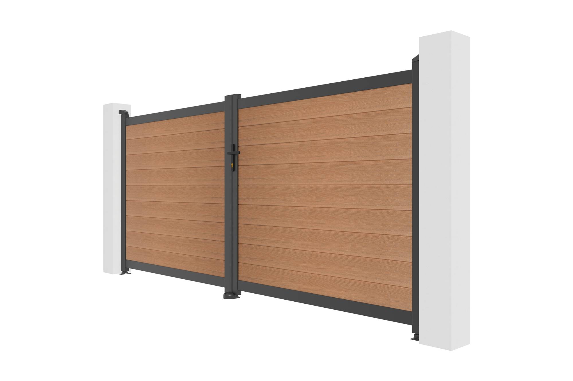 Casanoov Portail bois composite battant 3,5m ATHOS H.160cm teck avec cadre aluminium + motorisation HICKER B200 - Image 6