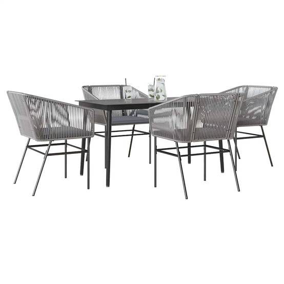 Salon de Jardin 4 Personnes Résine Tressée Grise Table Rectangulaire 140cm Coussins – ComfortXL Outdoor Living - Image 1