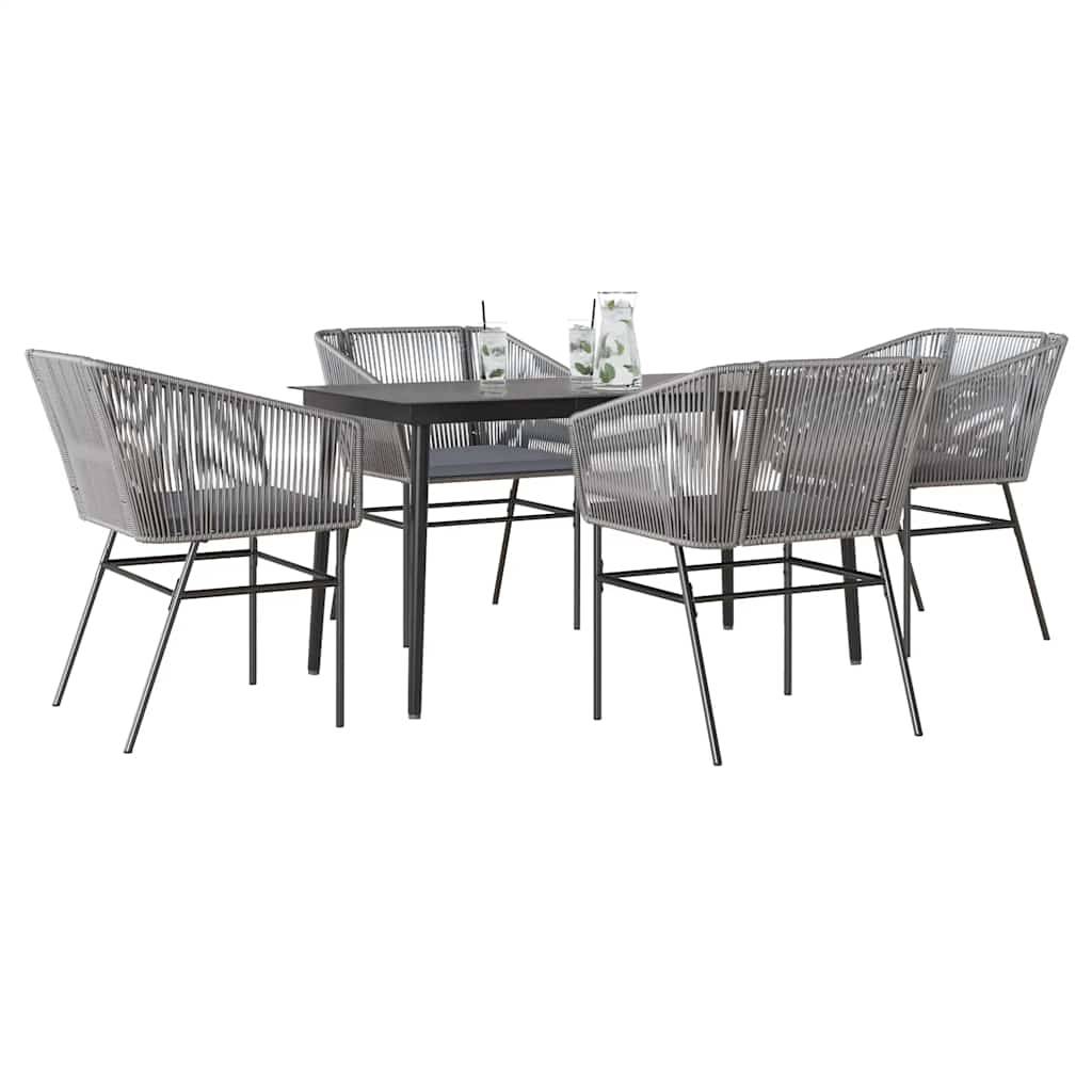 Salon de Jardin 4 Personnes Résine Tressée Grise Table Rectangulaire 140cm Coussins – ComfortXL Outdoor Living - Image 1