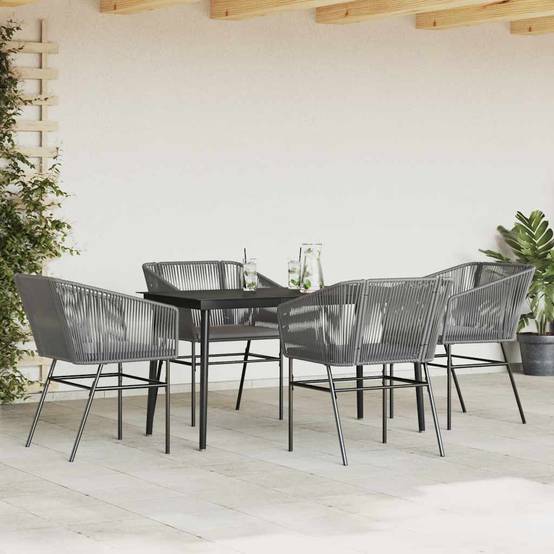 Salon de Jardin 4 Personnes Résine Tressée Grise Table Rectangulaire 140cm Coussins – ComfortXL Outdoor Living - Image 3