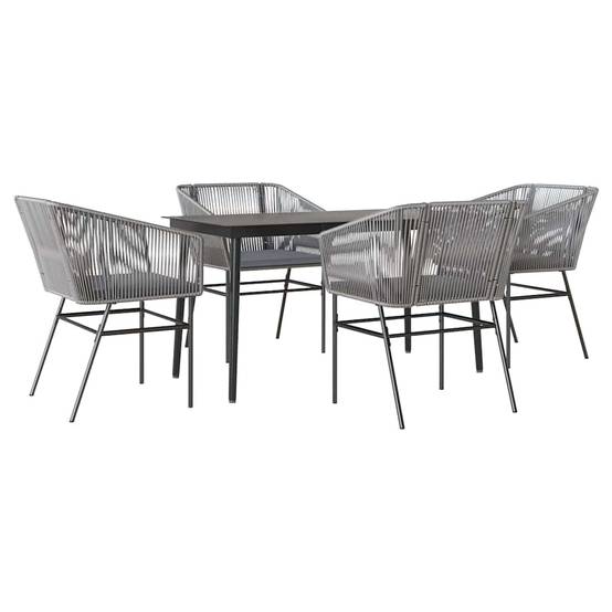 Salon de Jardin 4 Personnes Résine Tressée Grise Table Rectangulaire 140cm Coussins – ComfortXL Outdoor Living - Image 2