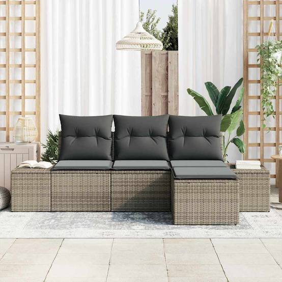 Vidaxl - Ensemble de canapé de jardin avec coussin 4 pcs Gris polyrotin vidaXL 3355678 - Image 4