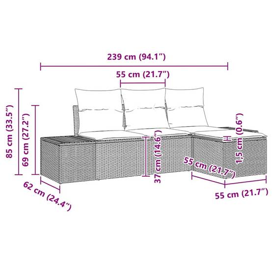Vidaxl - Ensemble de canapé de jardin avec coussin 4 pcs Gris polyrotin vidaXL 3355678 - Image 3