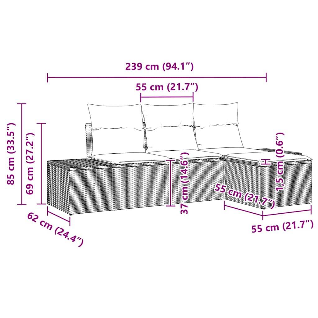 Vidaxl - Ensemble de canapé de jardin avec coussin 4 pcs Gris polyrotin vidaXL 3355678 - Image 3