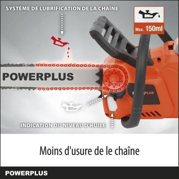 Dual Power Tronçonneuse a Batterie POWDPG7576 - 40 V,Guide de 350 mm, sans Batterie ni Chargeur - Image 4