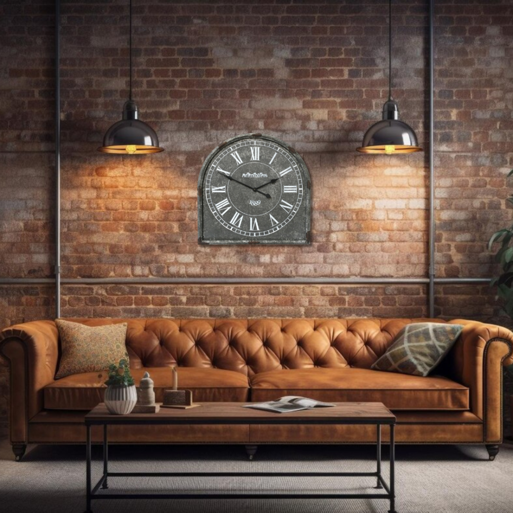 ~ Grande horloge murale décorative vintage salon cuisine métal gris 60cm Chemin de campagne - Imagen 2