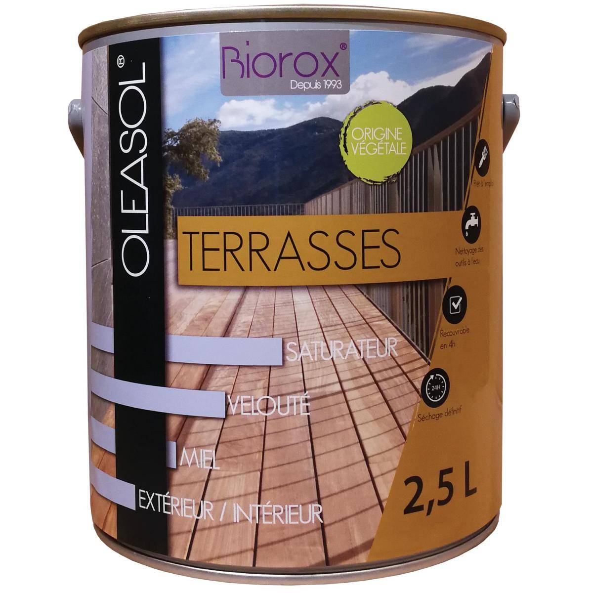 Biorox - Saturateur pour bois extérieurs origine végétale 2 en 1 terrasses Oleasol 2.5 litres