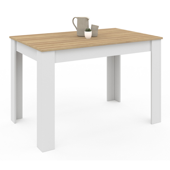 Table à manger rectangle ROZY 4 personnes blanc plateau façon hêtre 110 cm - Image 2