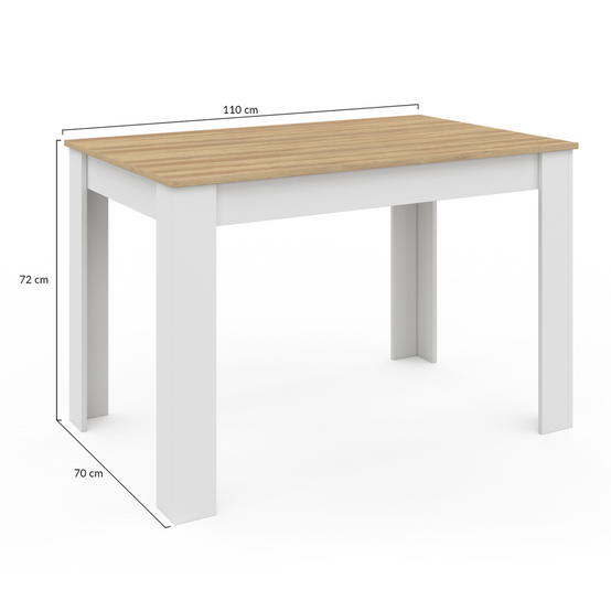 Table à manger rectangle ROZY 4 personnes blanc plateau façon hêtre 110 cm - Image 4