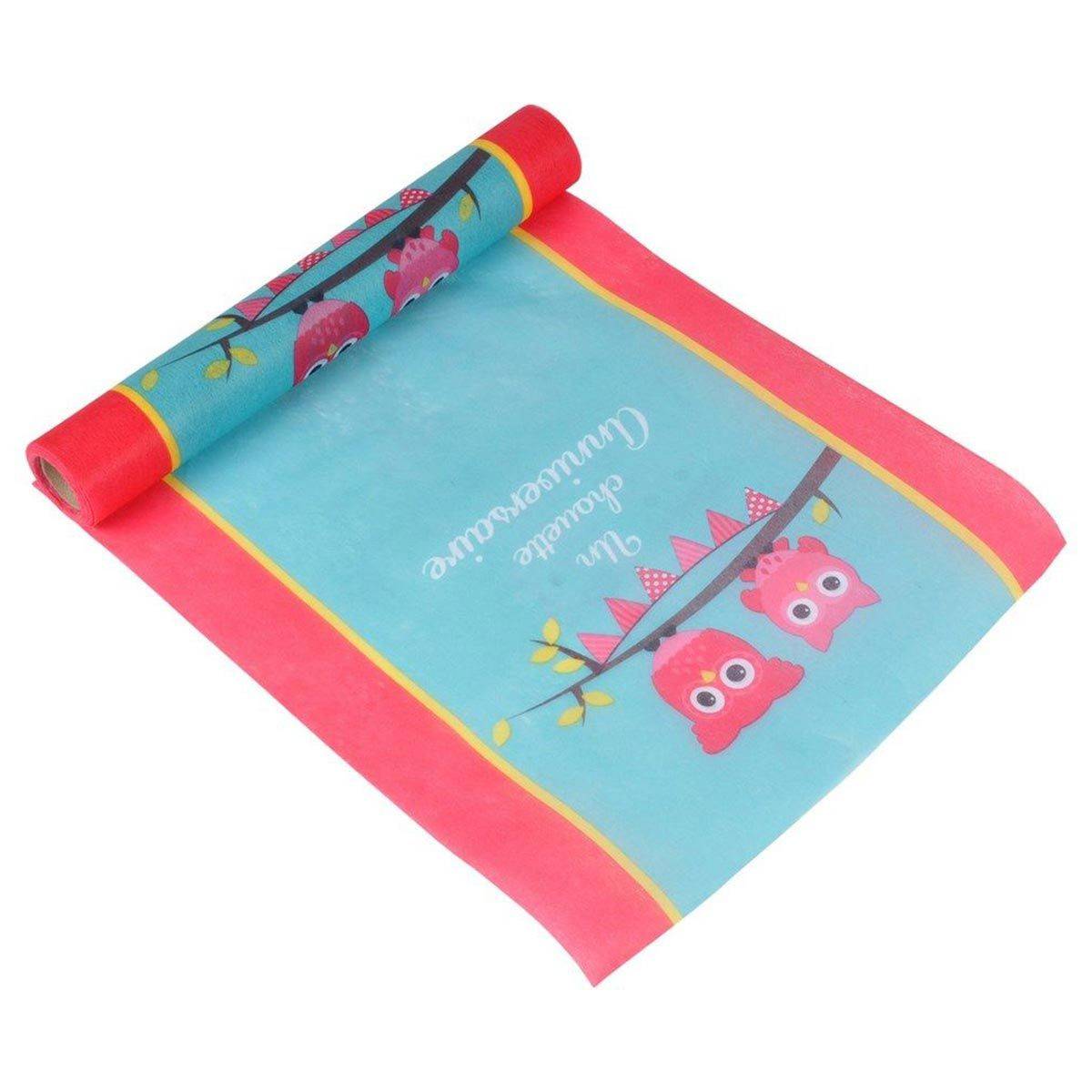 Chemin de Table Jetable "Chouette" 28cmx5m Bleu & Rose