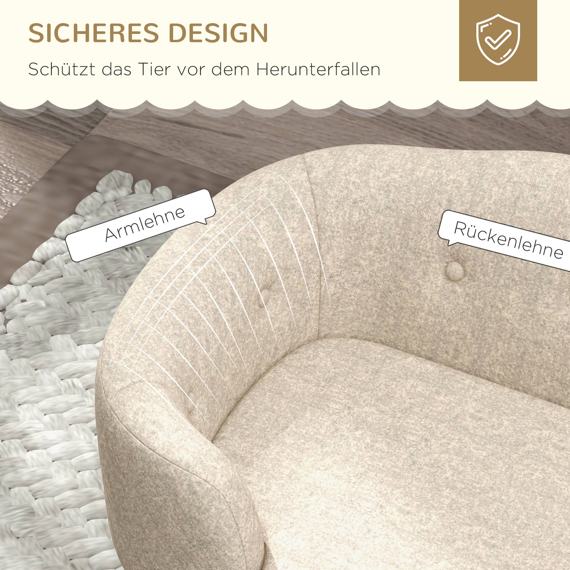 Canapé pour chien avec coussin, bois de pin, crème, 70 x 47 x 30 cm - PANGIVO - Image 6