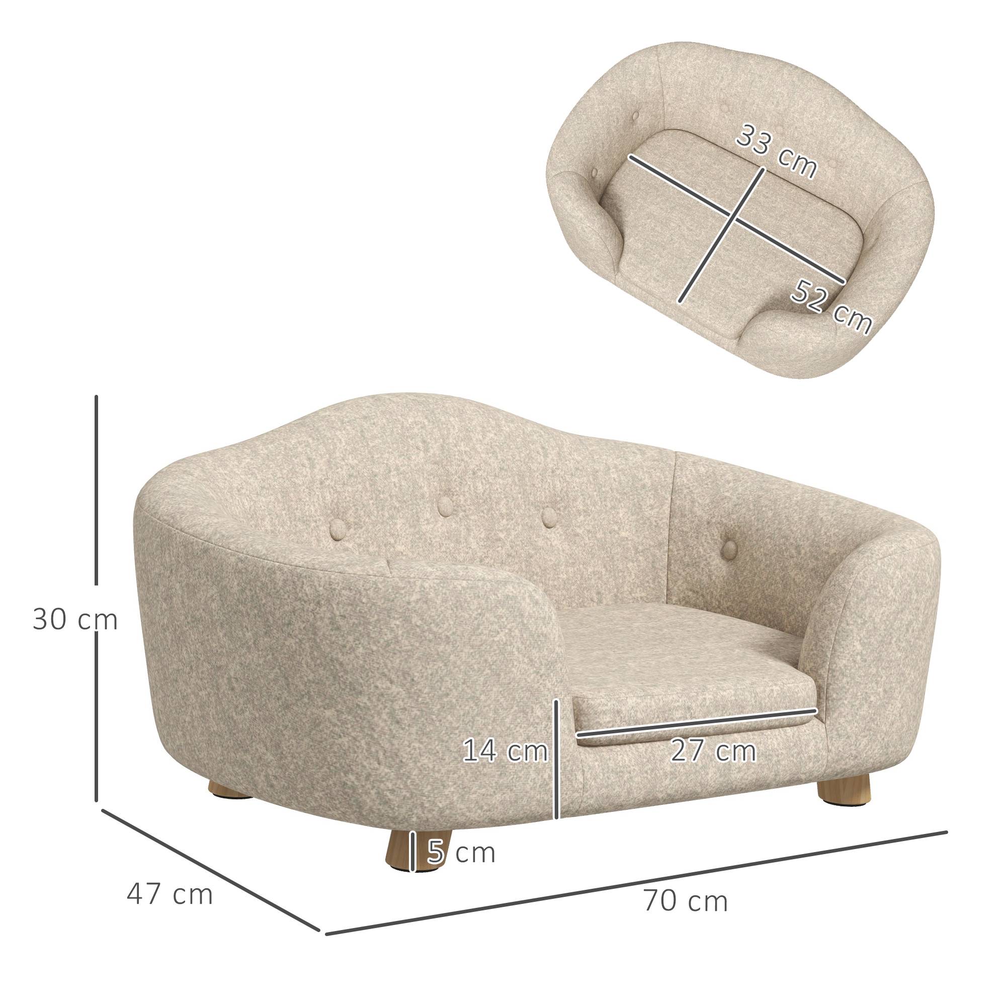 Canapé pour chien avec coussin, bois de pin, crème, 70 x 47 x 30 cm - PANGIVO - Image 3