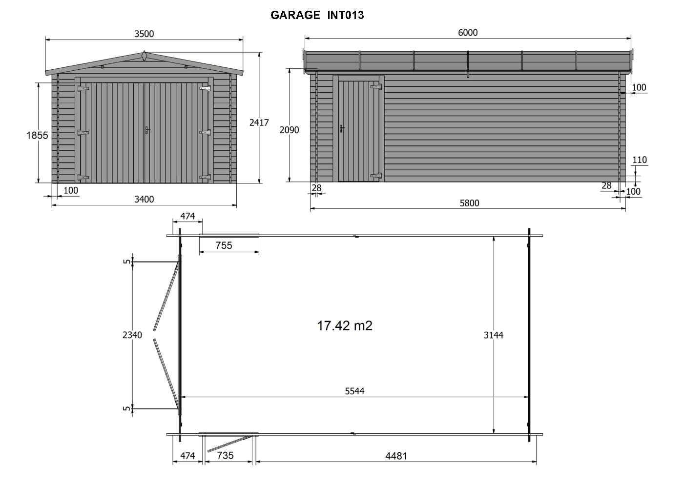 Gartflex - Garage en bois, surface utile 17.42m², 580x340cm, ep 28mm,  INT013 / GARTFLEX - Image 6