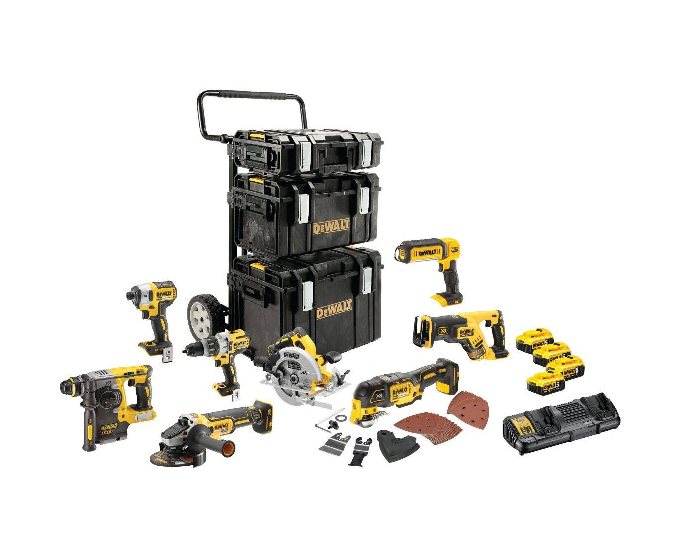 Kit premium 8 outils XR 18V : perceuse - visseuse percussion - visseuse à chocs - scie circulaire - Multi-cutter - Lampe - meuleuse - Perforateur SDS- - Image 1