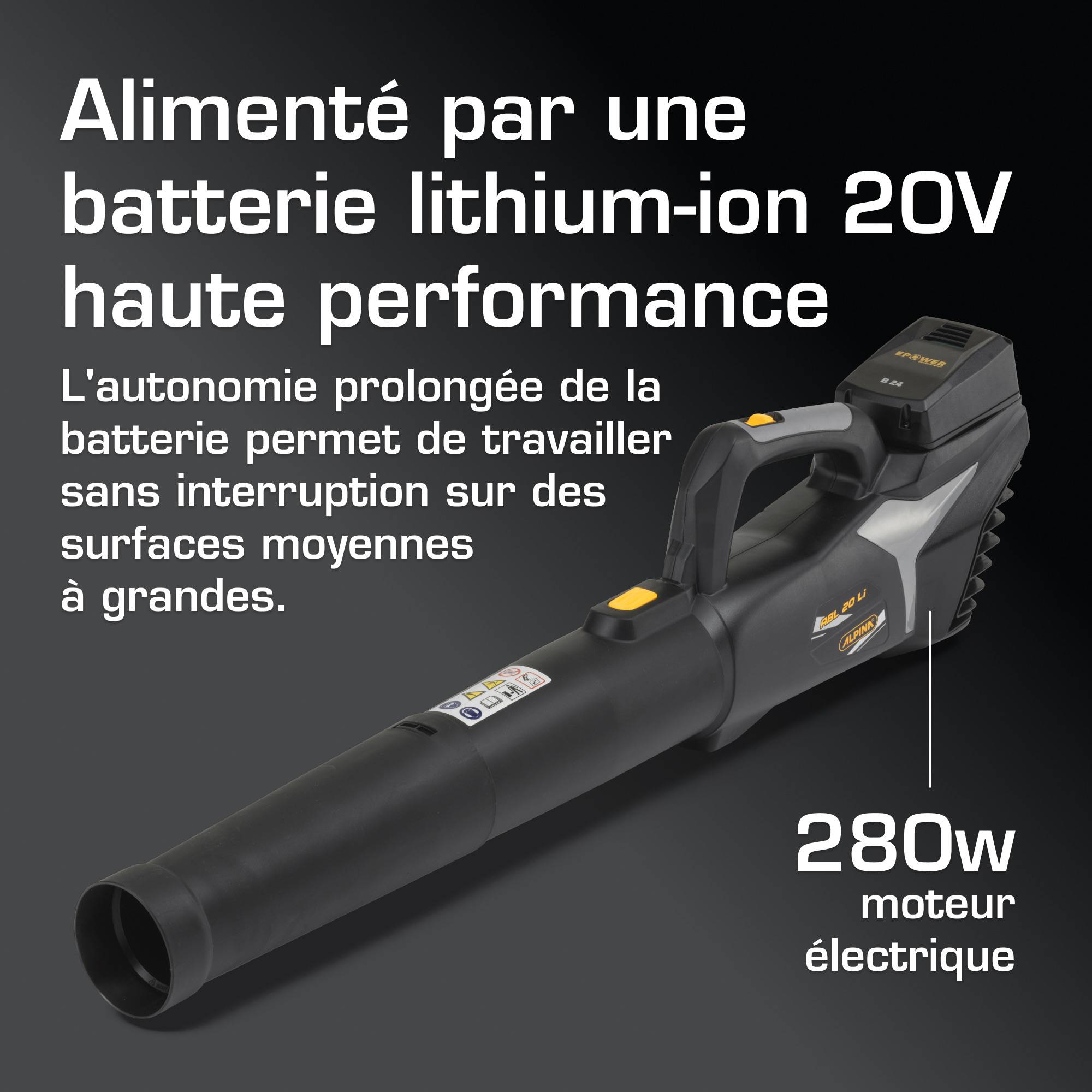 Alpina - Souffleur à batterie ABL 20 Li Kit, 20V (4 Ah), 280 W, tube amovible - ALPINA - Image 3
