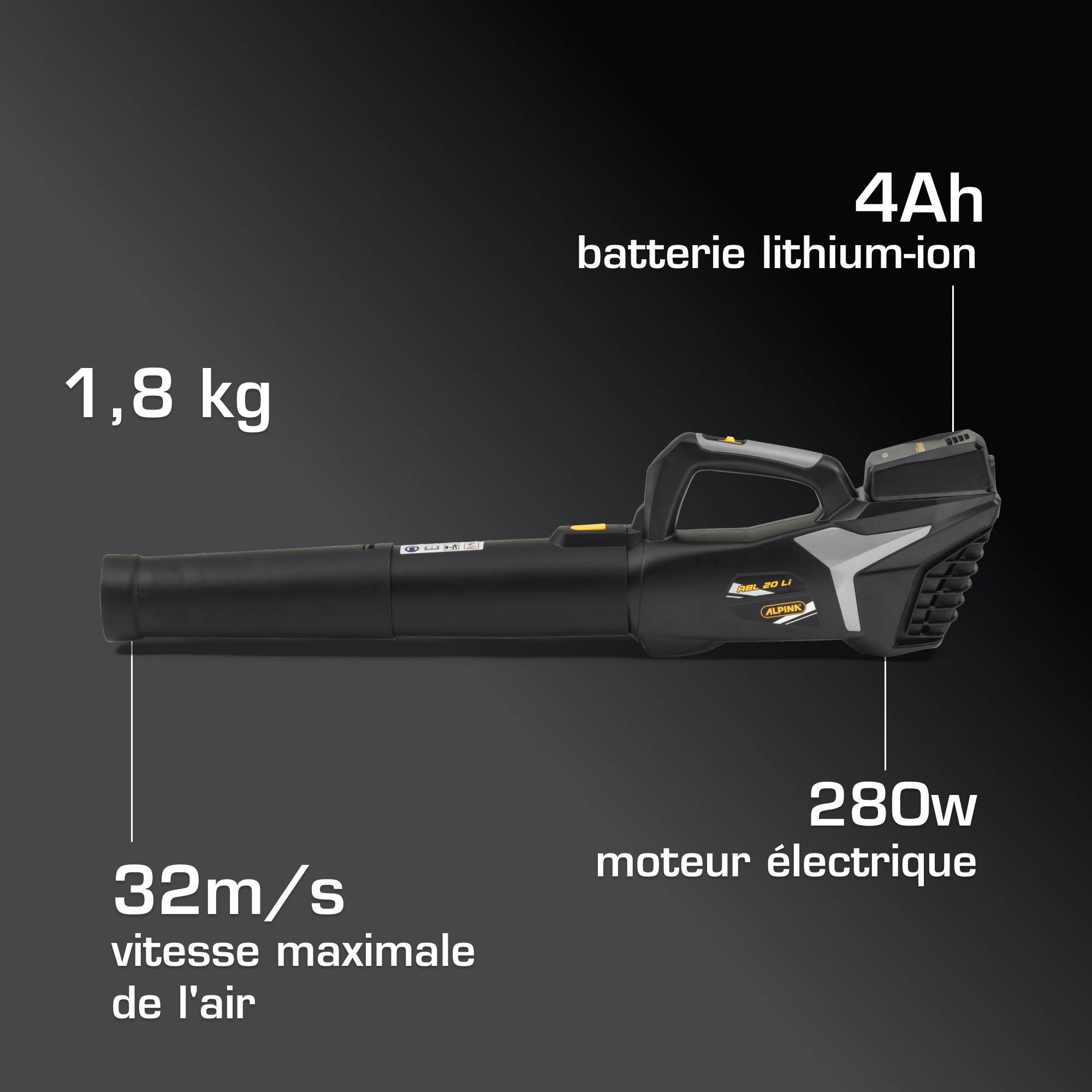 Alpina - Souffleur à batterie ABL 20 Li Kit, 20V (4 Ah), 280 W, tube amovible - ALPINA - Image 7