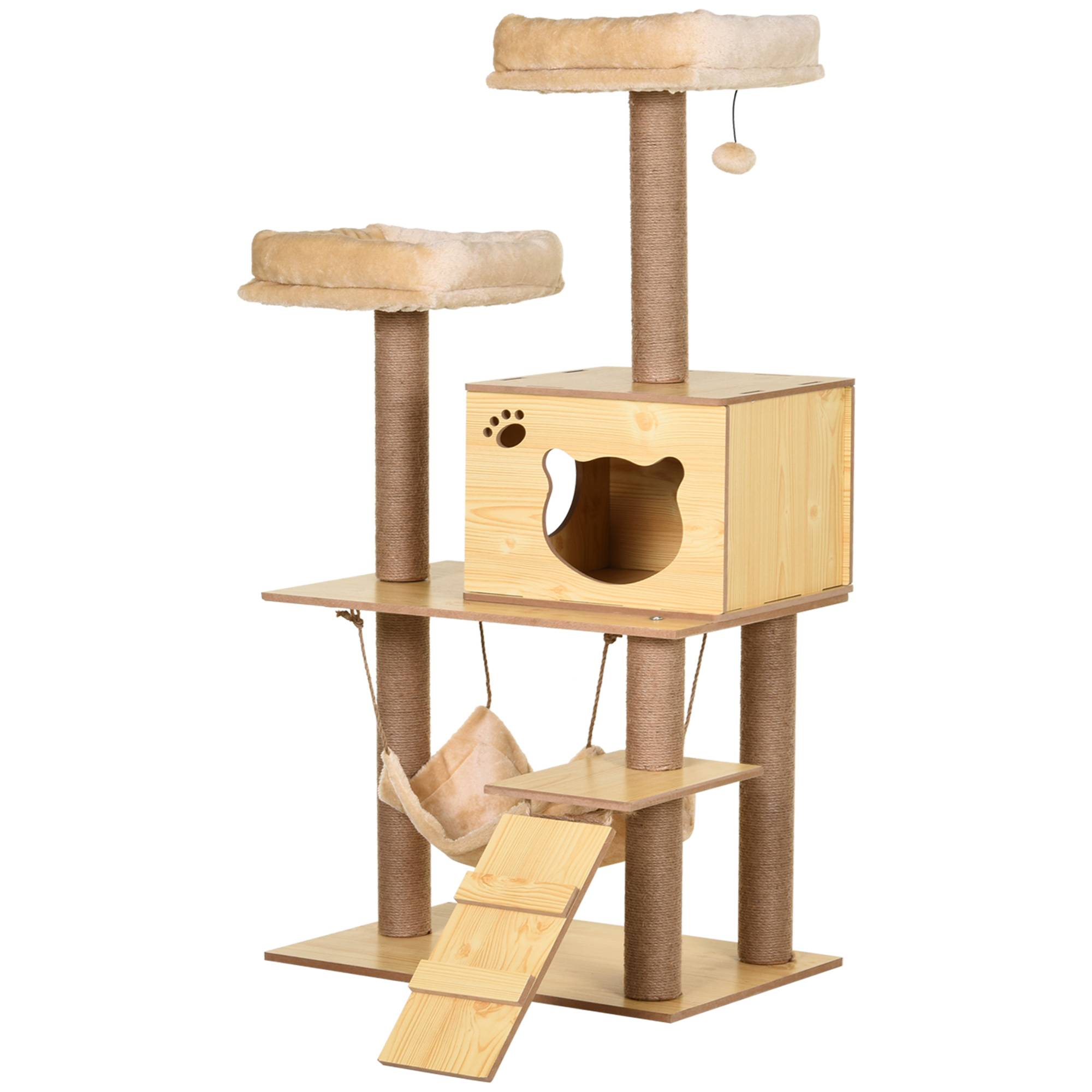 Sans Marque - Arbre à chats design contemporain griffoirs grattoirs sisal naturel niche plate-formes hamac boule beige