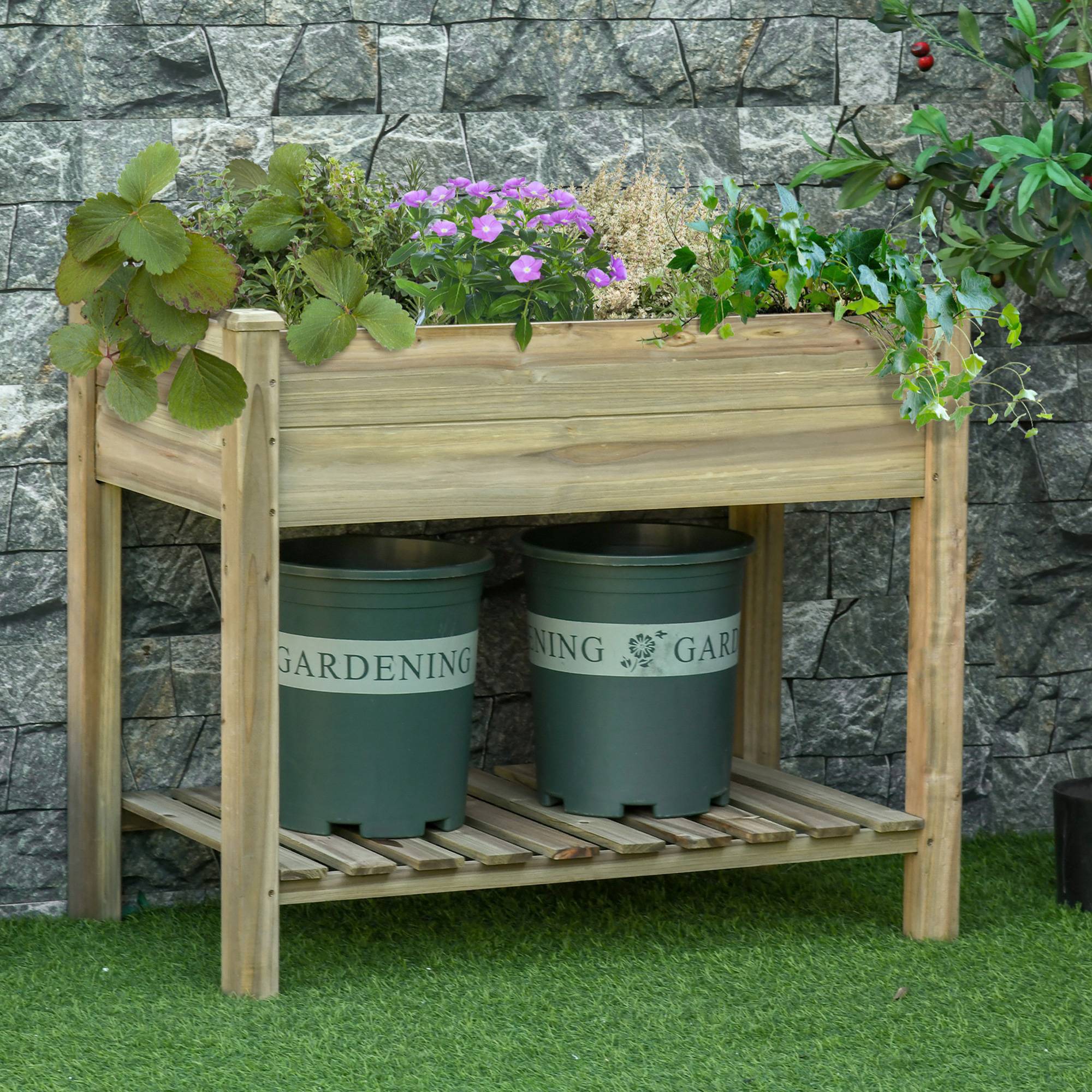 Jardinière sur pieds bois naturel 91 x 51 x 76 cm - PANGIVO - Image 3