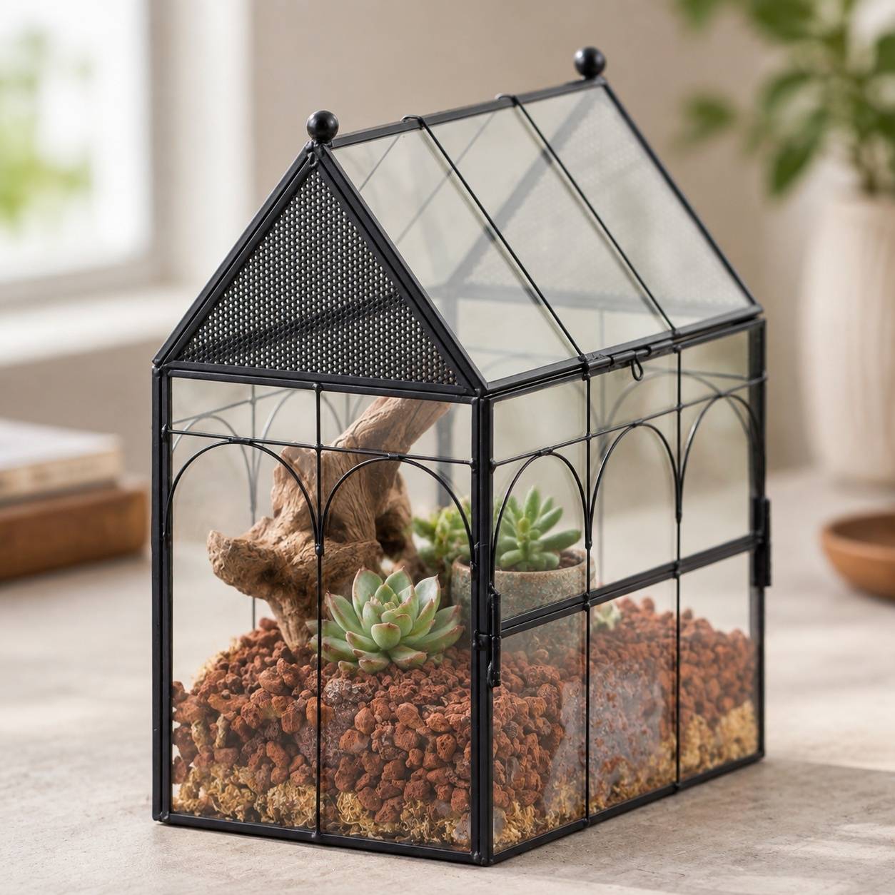 Terrarium Géométrique En Verre Et Métal Ventilé Pour Plantes Et Décoration Intérieure - Image 8