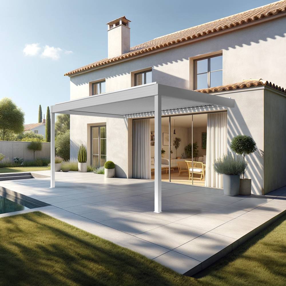 Pergola bioclimatique HELY perpendiculaire 4,09x3,00m Vérin à télécommande (Blanc) - Alia Productions - Imagen 2