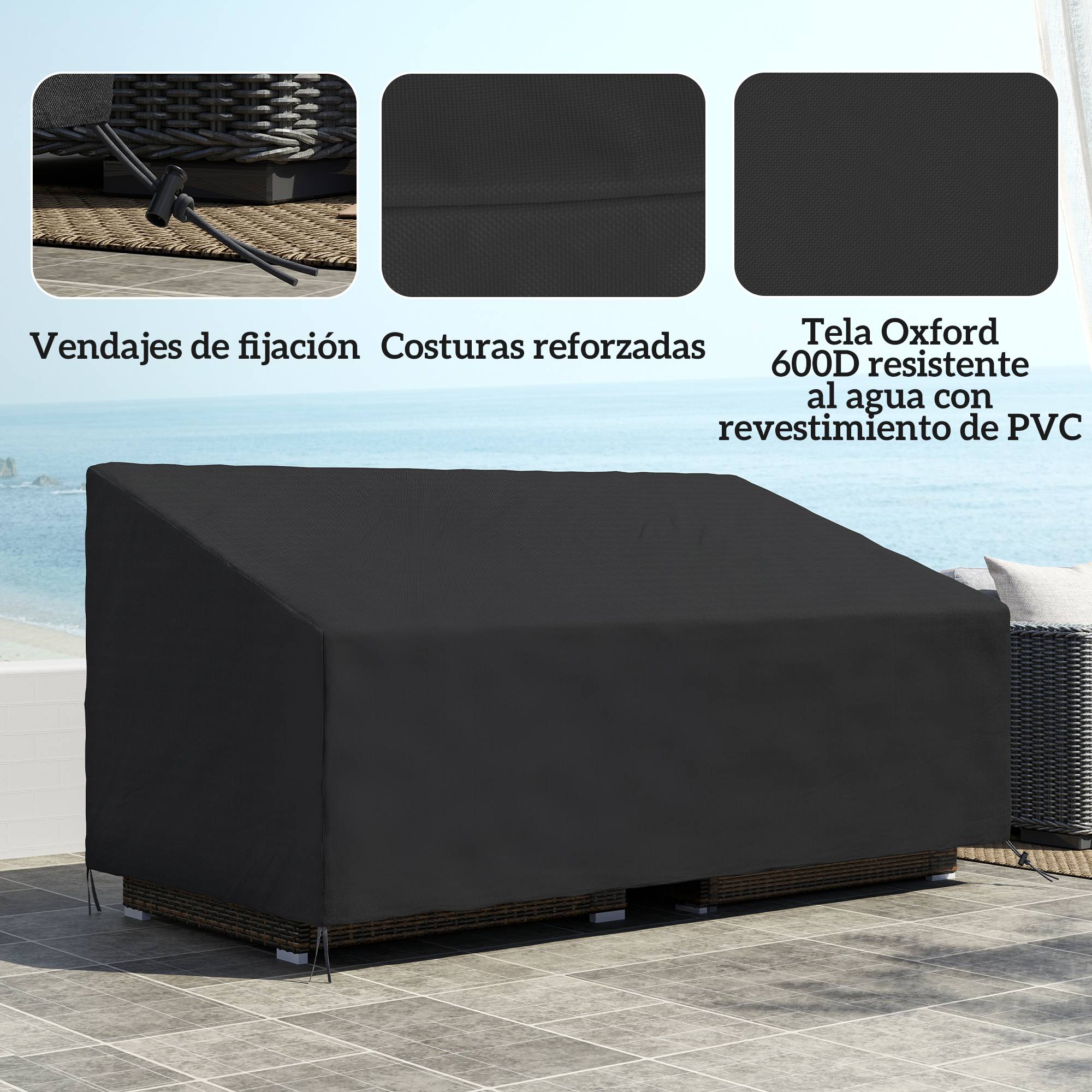 Housse pour banc de jardin 3-4 places Fundamental – Tissu Oxford 600D imperméable – Pour terrasse – 218 x 111 x 63/101 cm - Image 6