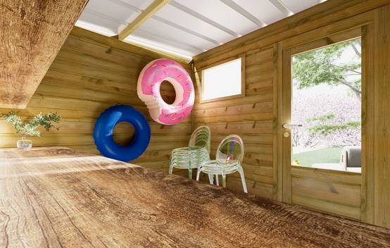 ABRI DE JARDIN bois autoclave 27mm - 3,64x4,34m / 16m2 - Bac acier - Plancher bois - Image 3