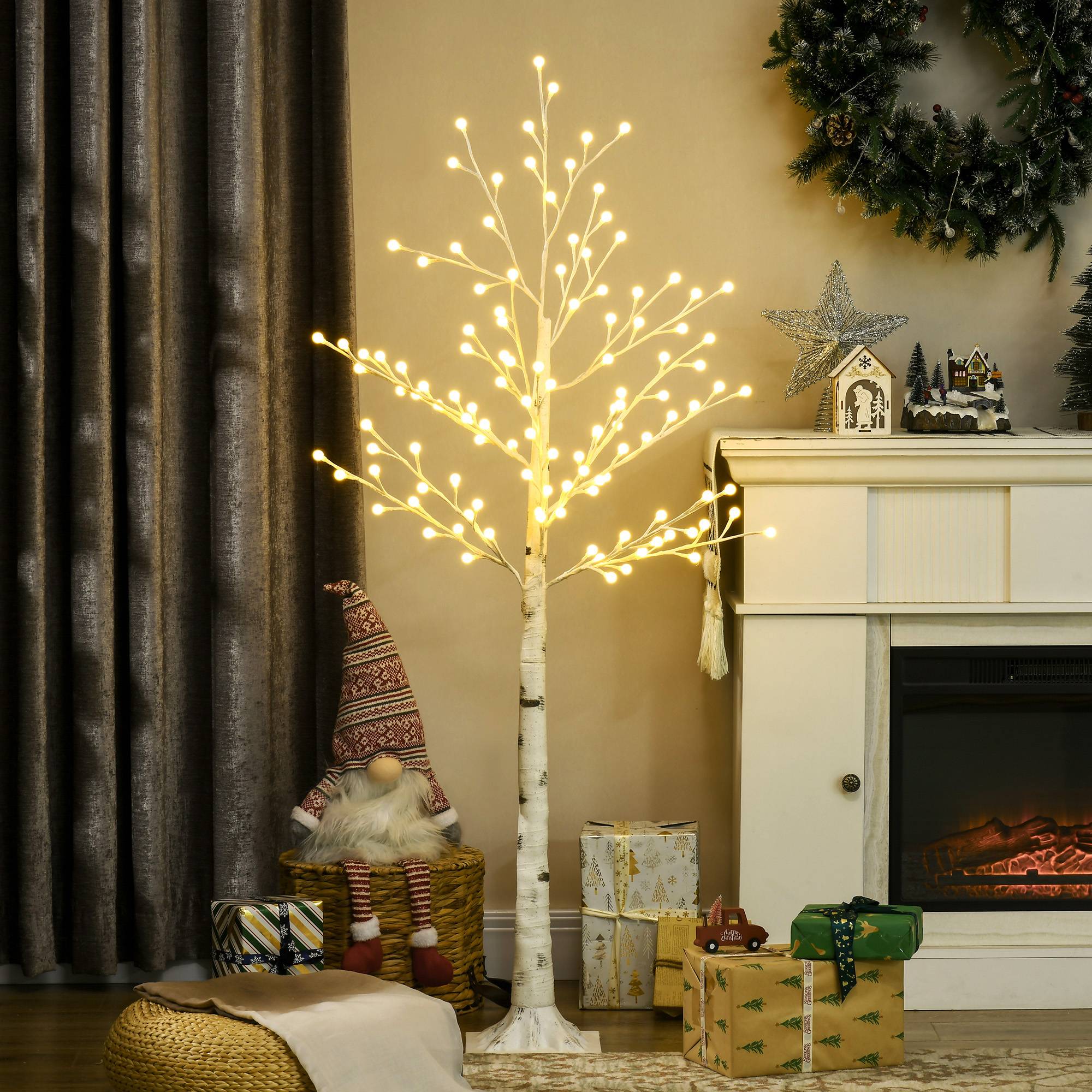 Sans Marque - Arbre artificiel blanc avec 120 lumières LED, étanchéité IP44, luminosité réglable, décoration intérieure, 20 x 20 x 150 cm. - Image 3