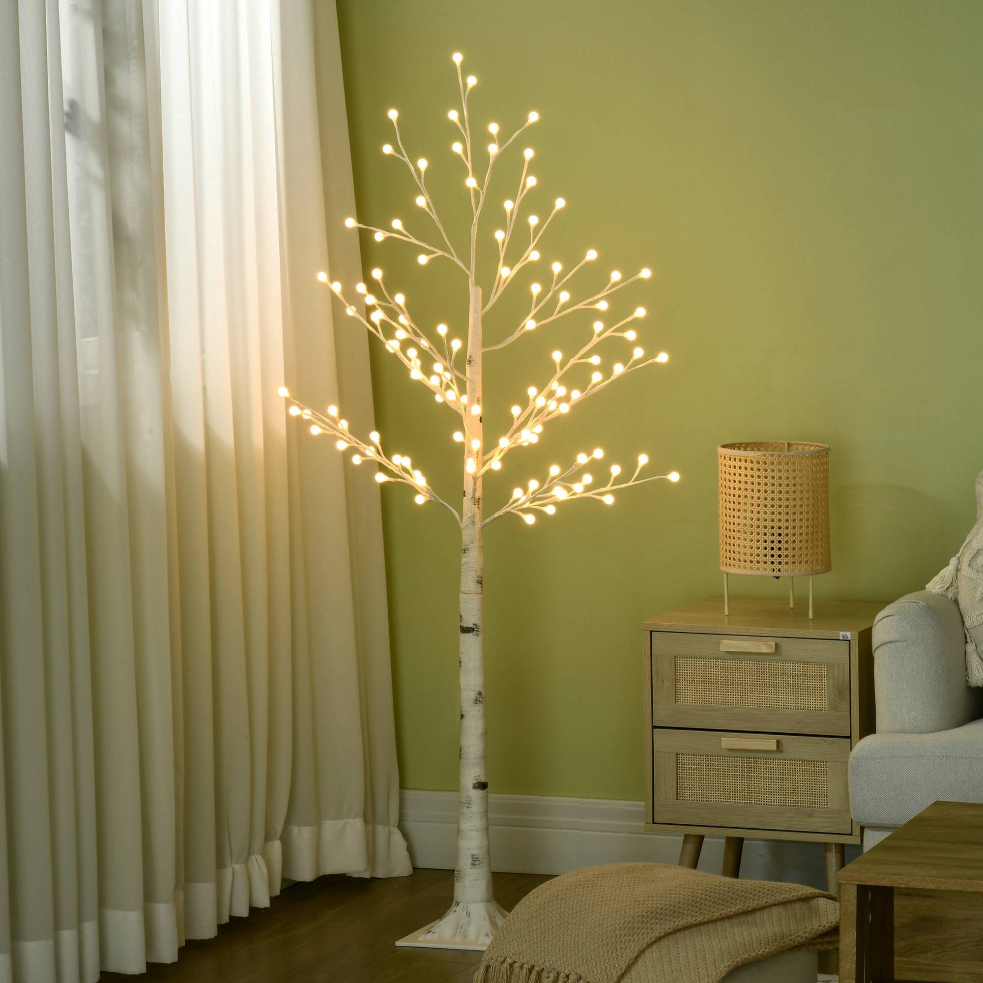 Sans Marque - Arbre artificiel blanc avec 120 lumières LED, étanchéité IP44, luminosité réglable, décoration intérieure, 20 x 20 x 150 cm. - Image 4