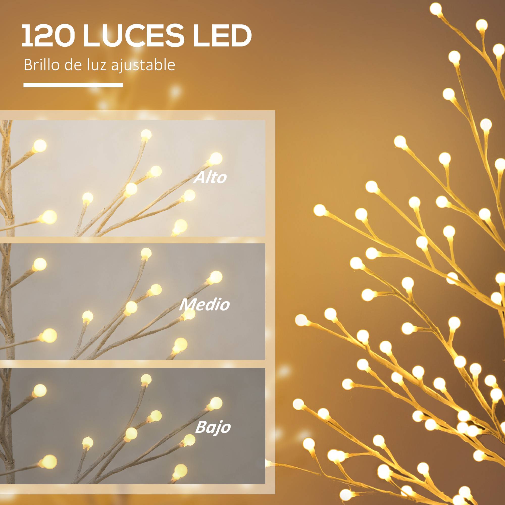 Sans Marque - Arbre artificiel blanc avec 120 lumières LED, étanchéité IP44, luminosité réglable, décoration intérieure, 20 x 20 x 150 cm. - Image 6