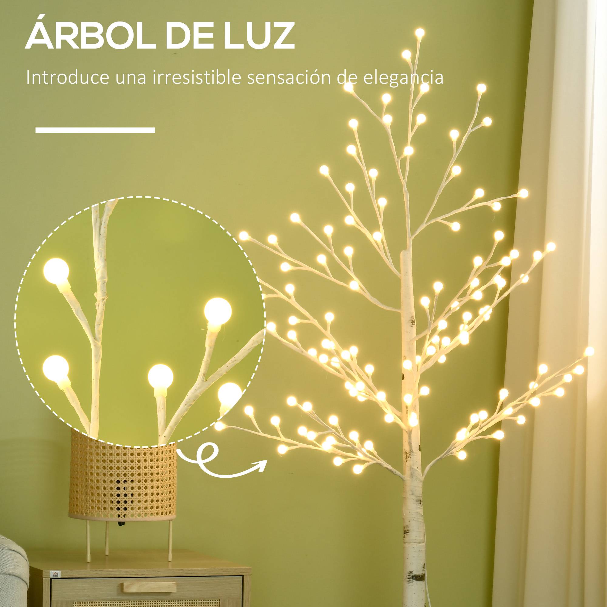 Sans Marque - Arbre artificiel blanc avec 120 lumières LED, étanchéité IP44, luminosité réglable, décoration intérieure, 20 x 20 x 150 cm. - Image 7