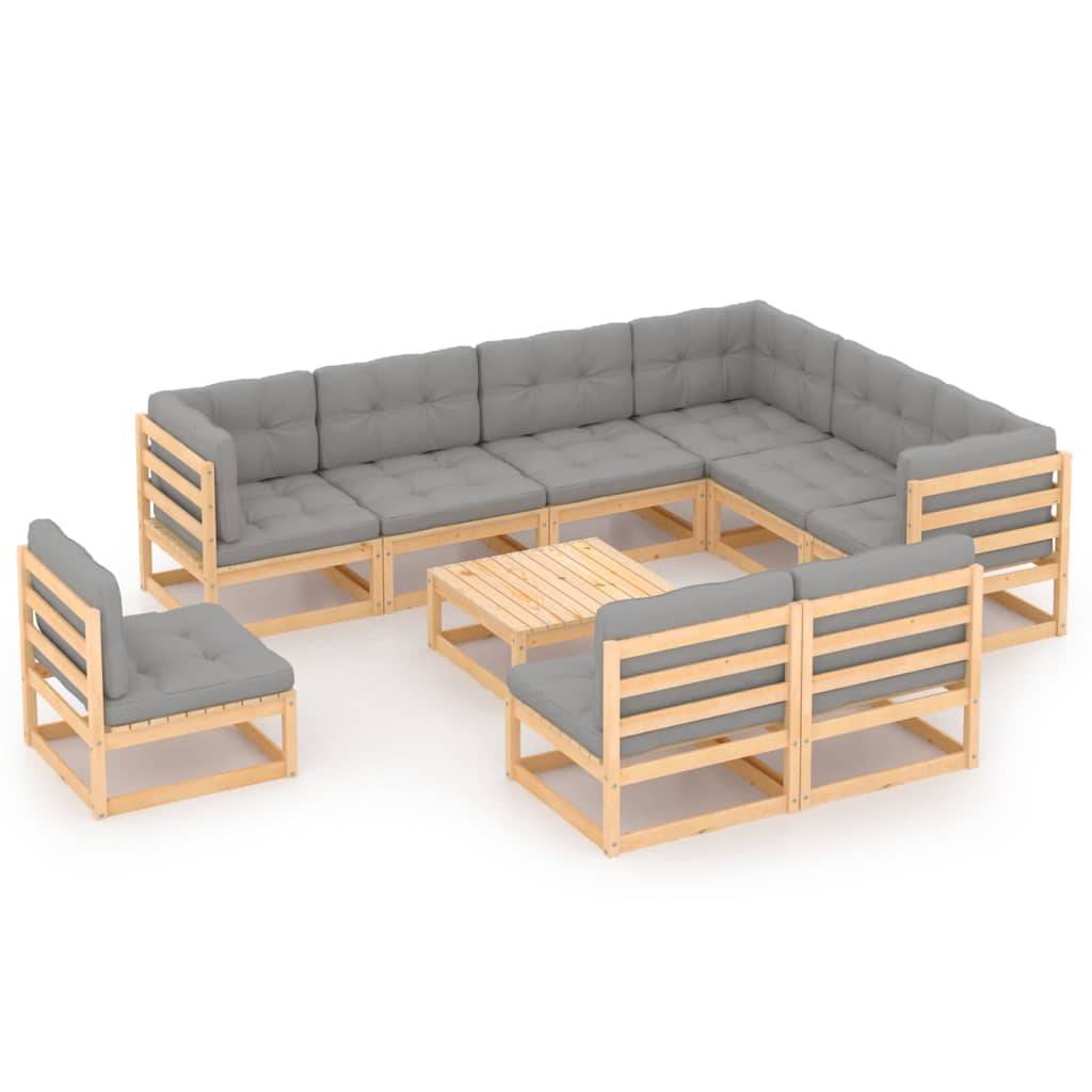 Helloshop26 - Salon de jardin meuble d'extérieur ensemble de mobilier 10 pièces avec coussins bois de pin massif - Imagen 1
