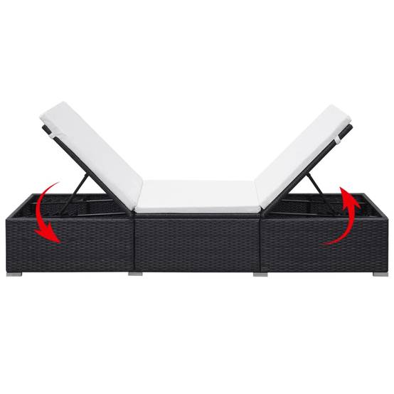 2 pcs Chaises longue | Transat | Bain de soleils avec coussins Résine tressée Noir - Image 8