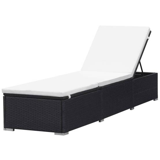 2 pcs Chaises longue | Transat | Bain de soleils avec coussins Résine tressée Noir - Image 3