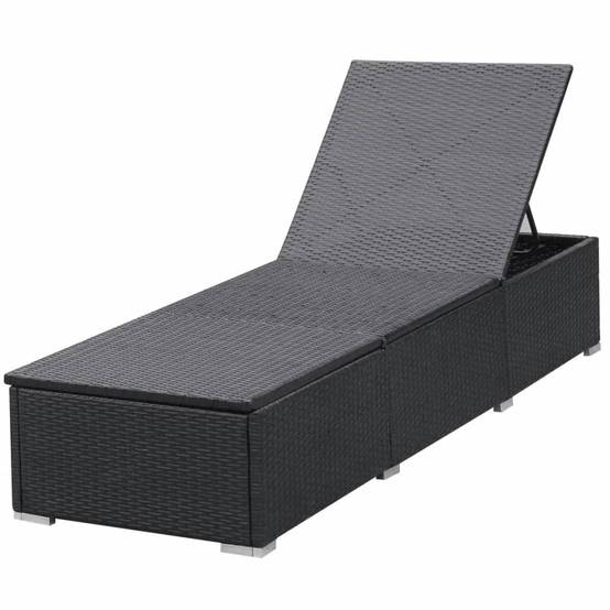 2 pcs Chaises longue | Transat | Bain de soleils avec coussins Résine tressée Noir - Image 4