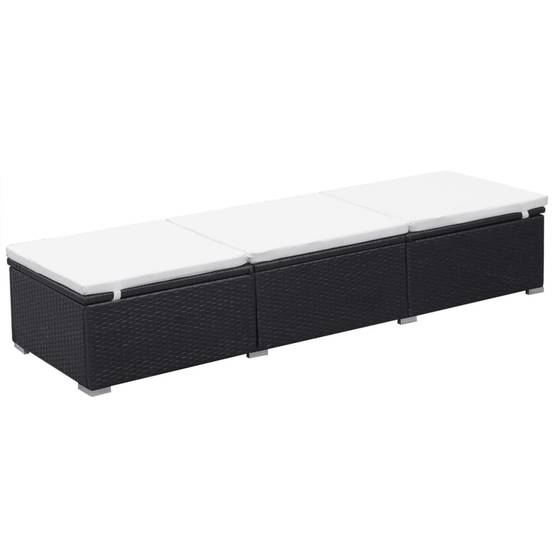 2 pcs Chaises longue | Transat | Bain de soleils avec coussins Résine tressée Noir - Image 5