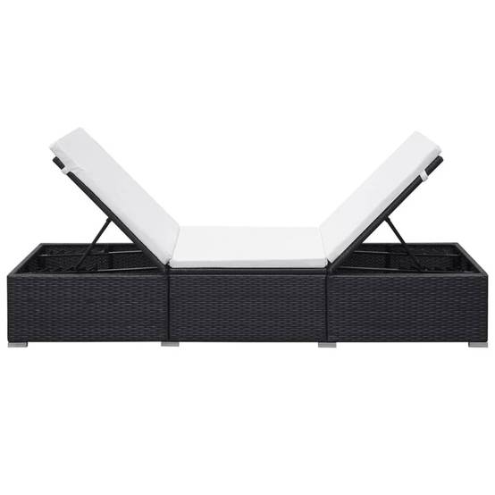 2 pcs Chaises longue | Transat | Bain de soleils avec coussins Résine tressée Noir - Image 7