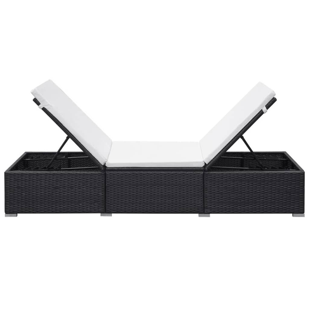 2 pcs Chaises longue | Transat | Bain de soleils avec coussins Résine tressée Noir - Image 7