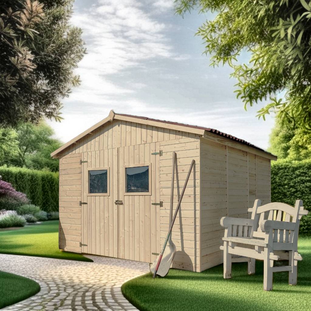 Habrita - Abri Panneau bois massif sans plancher / 16 mm / surface extérieure : 9,00 m2 / toiture plaques ondulées plus grande longévité - Imagen 2