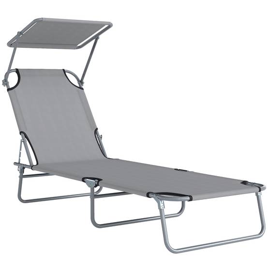 Transat bain de soleil pliable chaise longue pliante inclinable - 187x58x36cm Métal Gris clair fr571 - Image 1