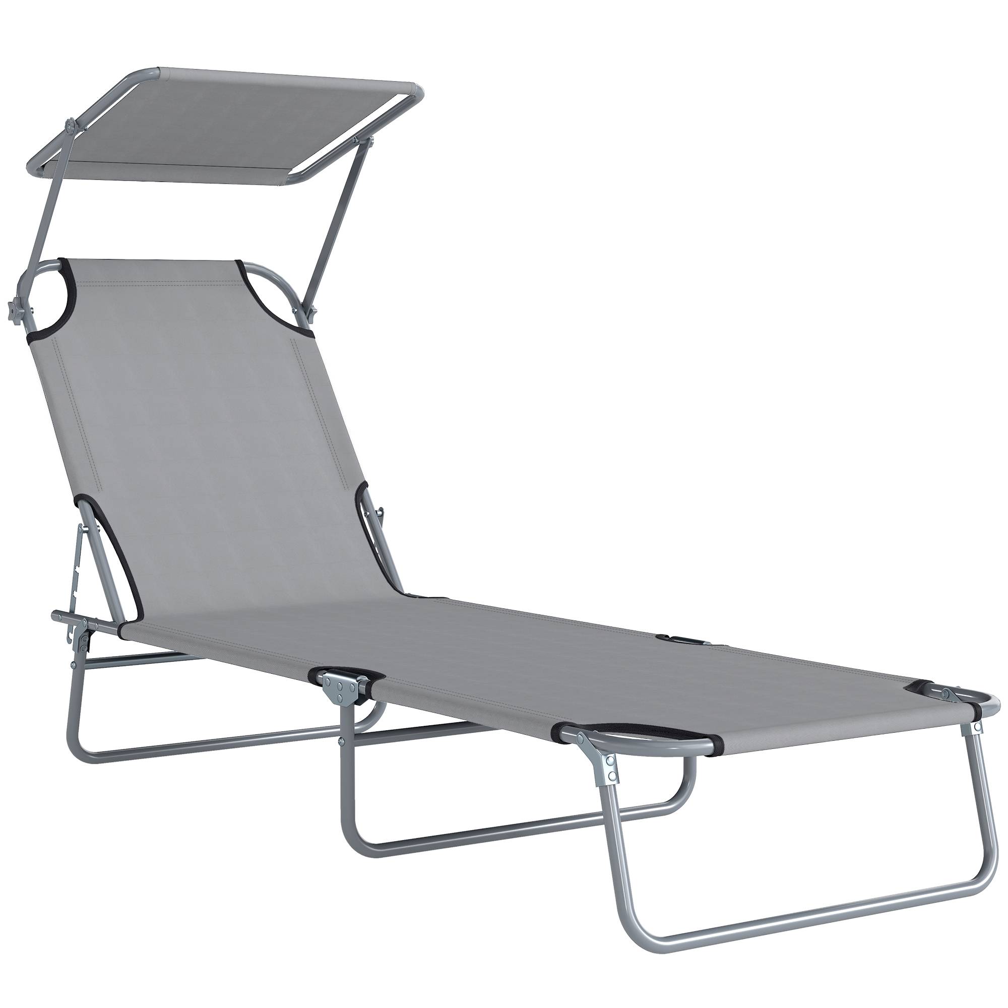 Transat bain de soleil pliable chaise longue pliante inclinable - 187x58x36cm Métal Gris clair fr571