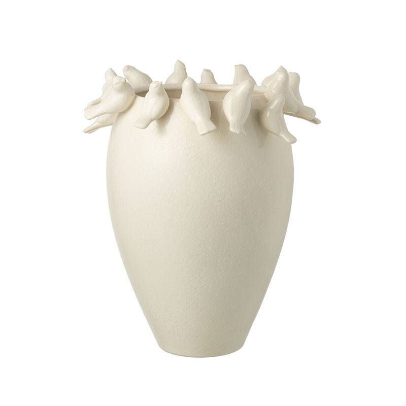 Vase aux oiseaux Budgie céramique blanc 40x33x33cm - Image 2