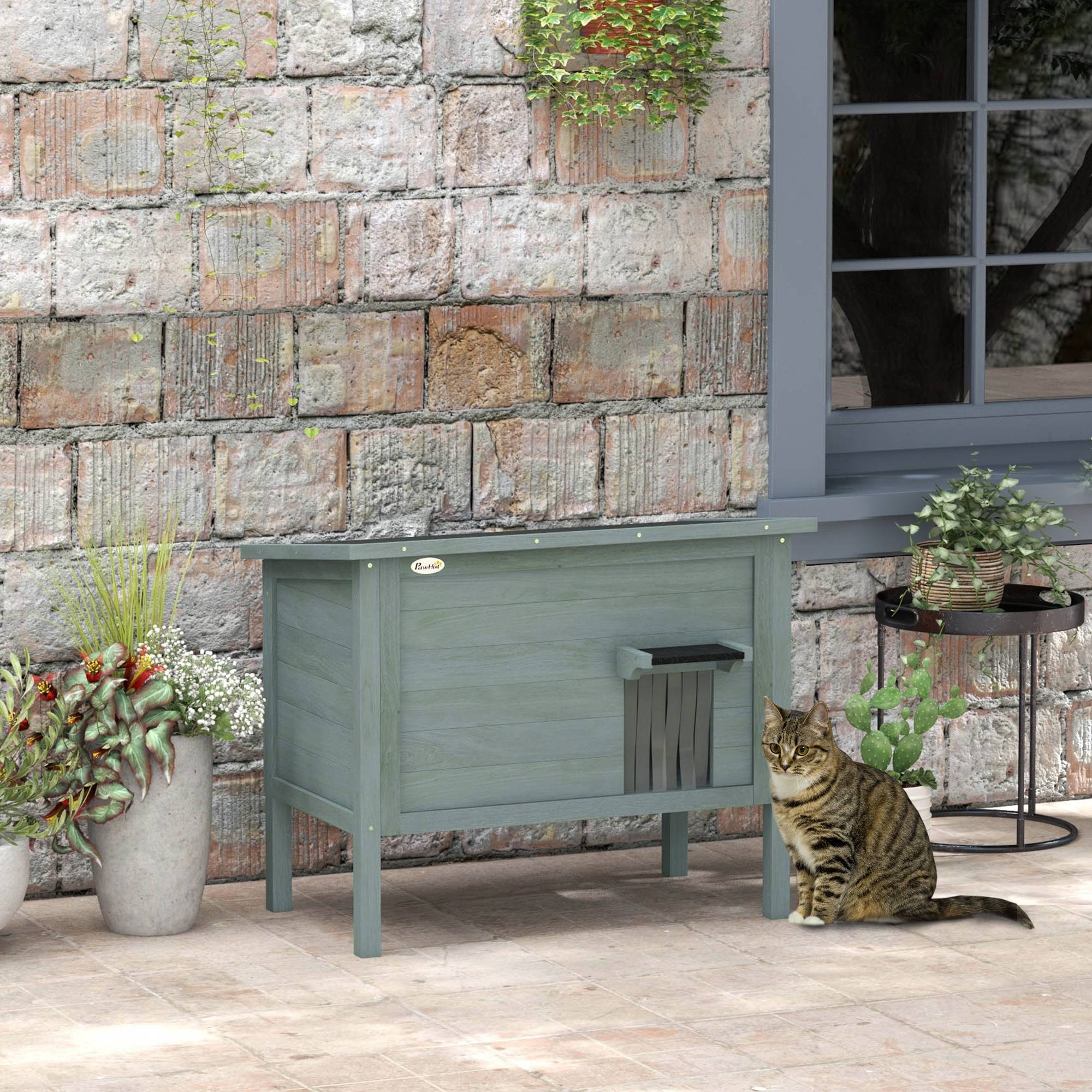Niche pour chat d'extérieur bois gris et noir 85 x 50 x 68.5 cm - PANGIVO - Image 4
