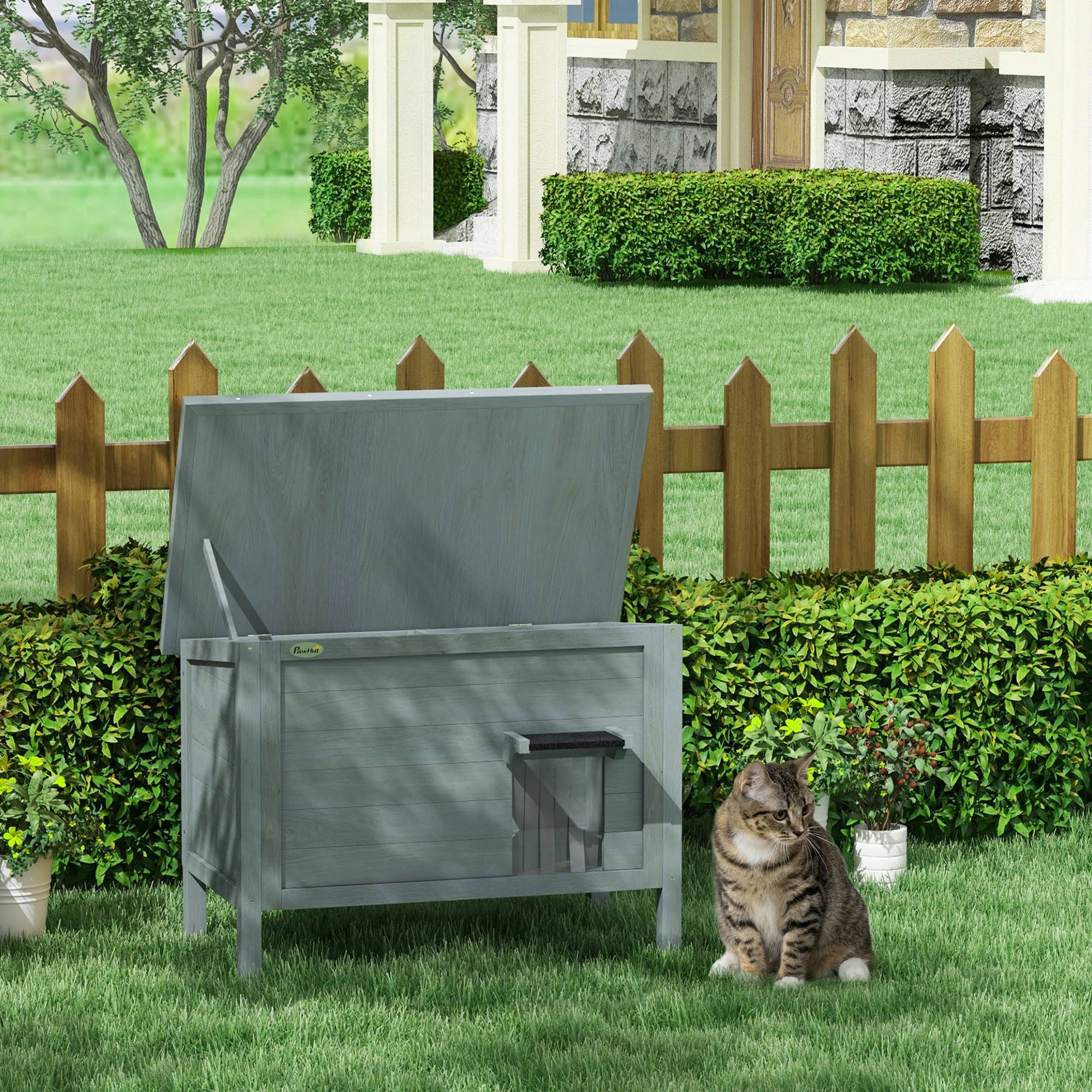 Niche pour chat d'extérieur bois gris et noir 85 x 50 x 68.5 cm - PANGIVO - Image 3
